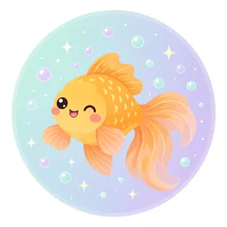 A blue fish with a pink tail and a small smile.