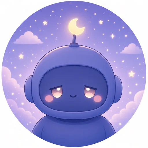 Endymie, an indigo robot with a crescent-moon antenna.