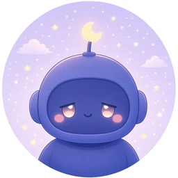 Endymie, an indigo robot with a crescent-moon antenna.