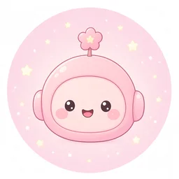 Bakarie, a pink robot with a flower antenna.