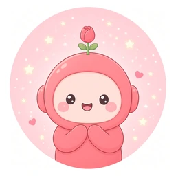 Rohzie, a soft rose-red robot with a rosebud antenna.