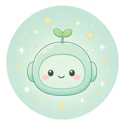 Sahgie, a mint-green robot with a leaf sprout antenna.
