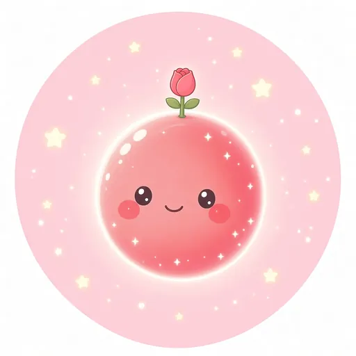 Rohzie, a glowing rose-red orb with a little rosebud antenna.